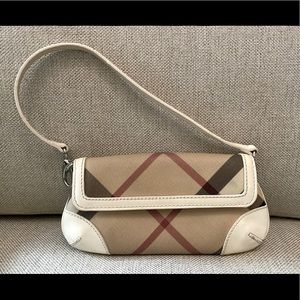 Authentic Burberry wristlet w/ white leather trim